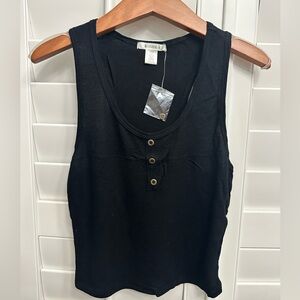 Bozzolo Waffle-Knit Henley Tank in Black – Boutique Quality, NWOT, Medium